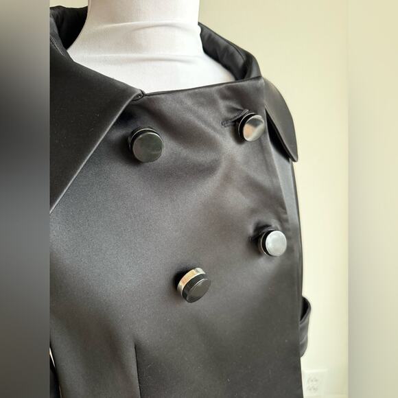 ZARA BASIC DOUBLE BREASTED WOMENS SING A LINE JACKET BLACK SATIN MEDIUM - Picture 7 of 7